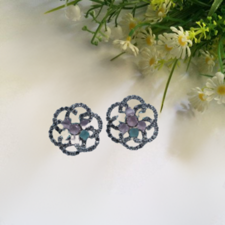 Elegant Floral American Diamond Earrings in Silver