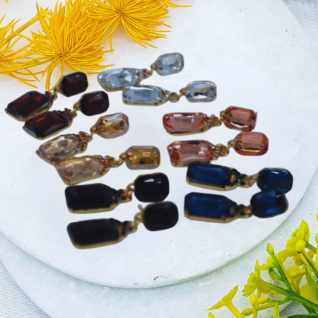 High-Grade Metal and Colored Stone Drop Earrings