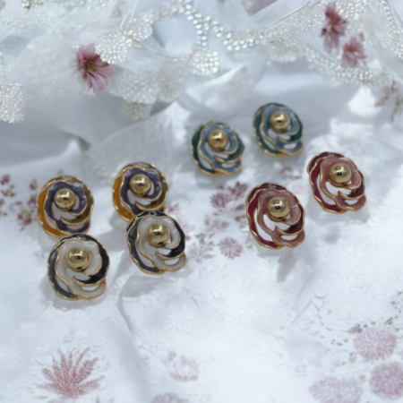 Enamel Rose Stud Earrings