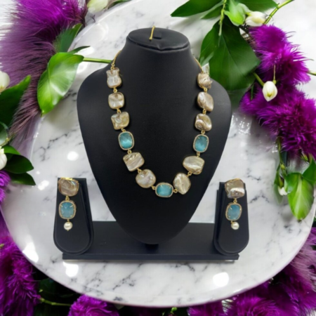 Uncut Mother-of-Pearl Necklace and Earring Set