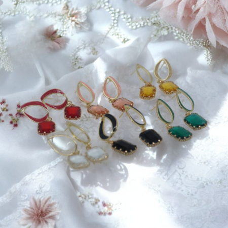 Teardrop and Gemstone Dangle Earrings