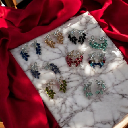 Elegant Leaf Drop Earrings with AD Stones