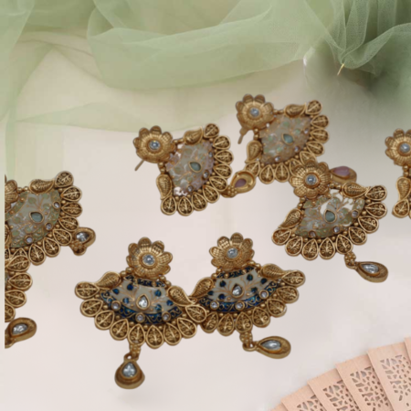 Ornate Floral Half-Moon Chandbali Brass Earrings with Intricate Detailing