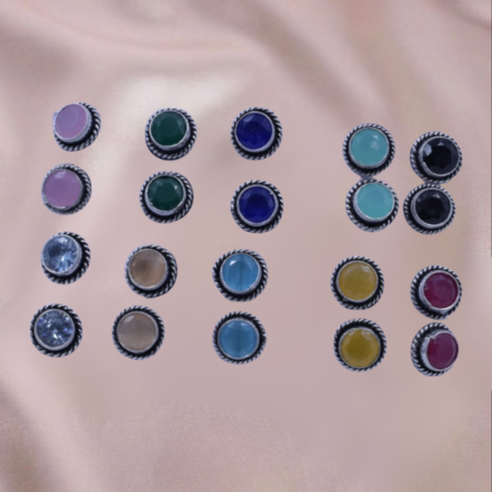 Multicolor Round Stone Stud Earrings in Antique Finish