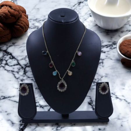 Elegant Multicolor Monalisa Stone Necklace and Earring Set