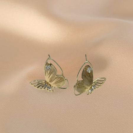 Elegant Golden Butterfly Earrings with Crystal Accents