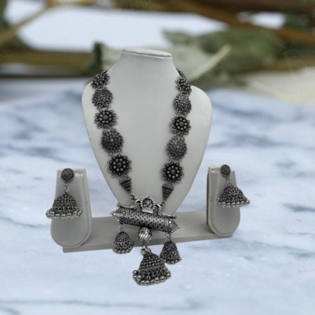 Floral Antique Oxidized Silver Statement Necklace Set