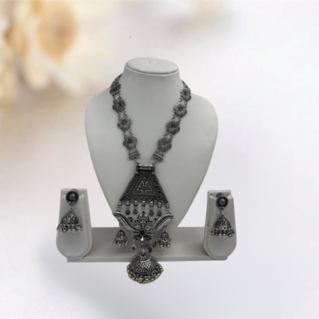 Oxidized Silver Tribal Bird Motif Necklace Set