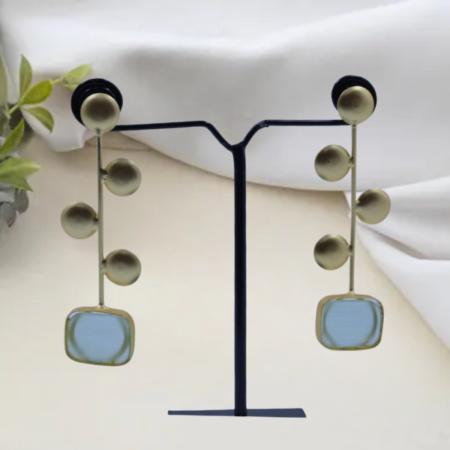 Minimalist Linear Gold Drop Earrings with Geometric Accent