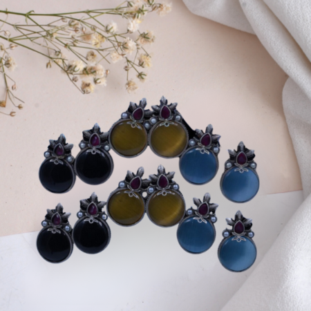 Regal Round Gemstone and Pearl Stud Earrings