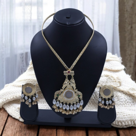Antique Golden Hasli Necklace and Earring Set with Pearls