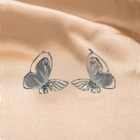 Elegant Silver Butterfly Earrings with Crystal Accents