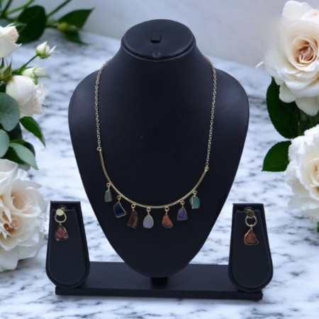 Minimalist Natural Stone Necklace and Earring Set