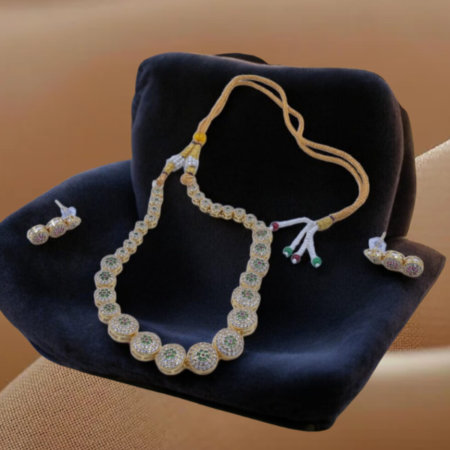Elegant Brass Circular Pendant Necklace with Matching Earrings