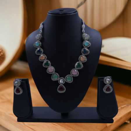 Vibrant Multi-Stone Necklace with Matching Earrings
